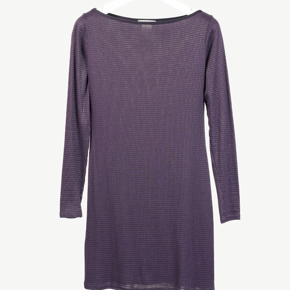 Sarah Pacini Purple Boatneck Textured Long-Sleeve Dress